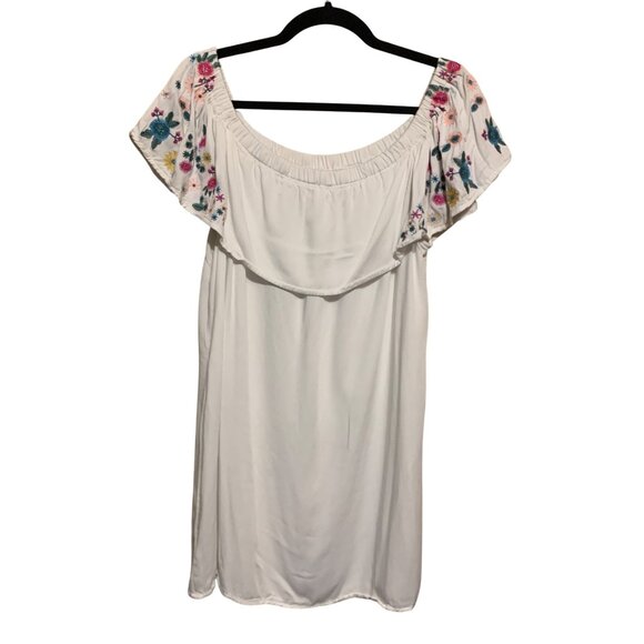 Sugar+Lips Dress White Off-Shoulder Floral Embroidery Size L Coastal Cowgirl - Picture 6 of 12
